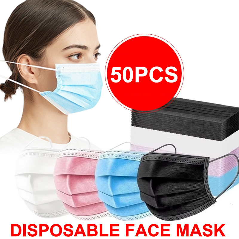 Black Face Mask Pack - 50 قطعة 3-layer قناع أقنعة الوجه